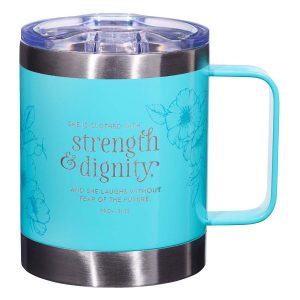 Strength And Dignity Teal Camp-style Stainless Steel Mug - Proverbs 31:25