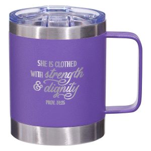 Strength And Dignity Purple Camp-style Stainless Steel Mug - Proverbs 31:25