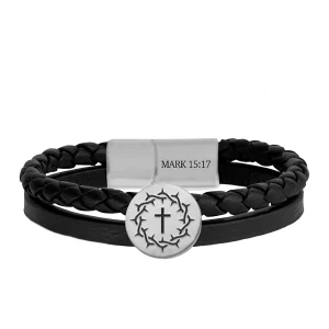 Men's Bracelet Crown Cross Braided Metal