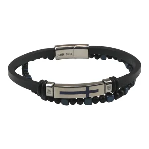 Men's Bracelet Cross Bead Leather