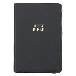 KJV Bible with Thumb Index and Zippered Closure - Thinline Black Faux Leather (Large Print)