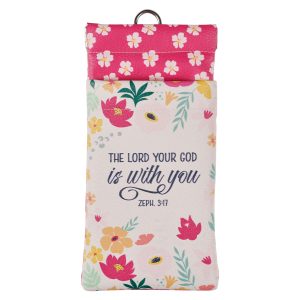 Lord is With You Pink Floral Faux Leather Double Eyeglass Case - Zephaniah 3:17