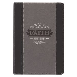 Walk by Faith Black and Grey Faux Leather Classic Journal - 2 Corinthians 5:7