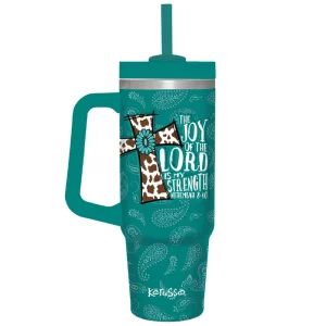 The Joy of the Lord Cowhide Cross Stainless Steel Mug With Straw - 30 oz