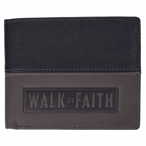 Walk by Faith Black and Grey Full Grain Leather Wallet - 2 Corinthians 5:7