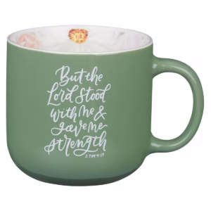 The Lord Stood with Me Sage Green Floral Ceramic Coffee Mug – 2 Timothy 4:17